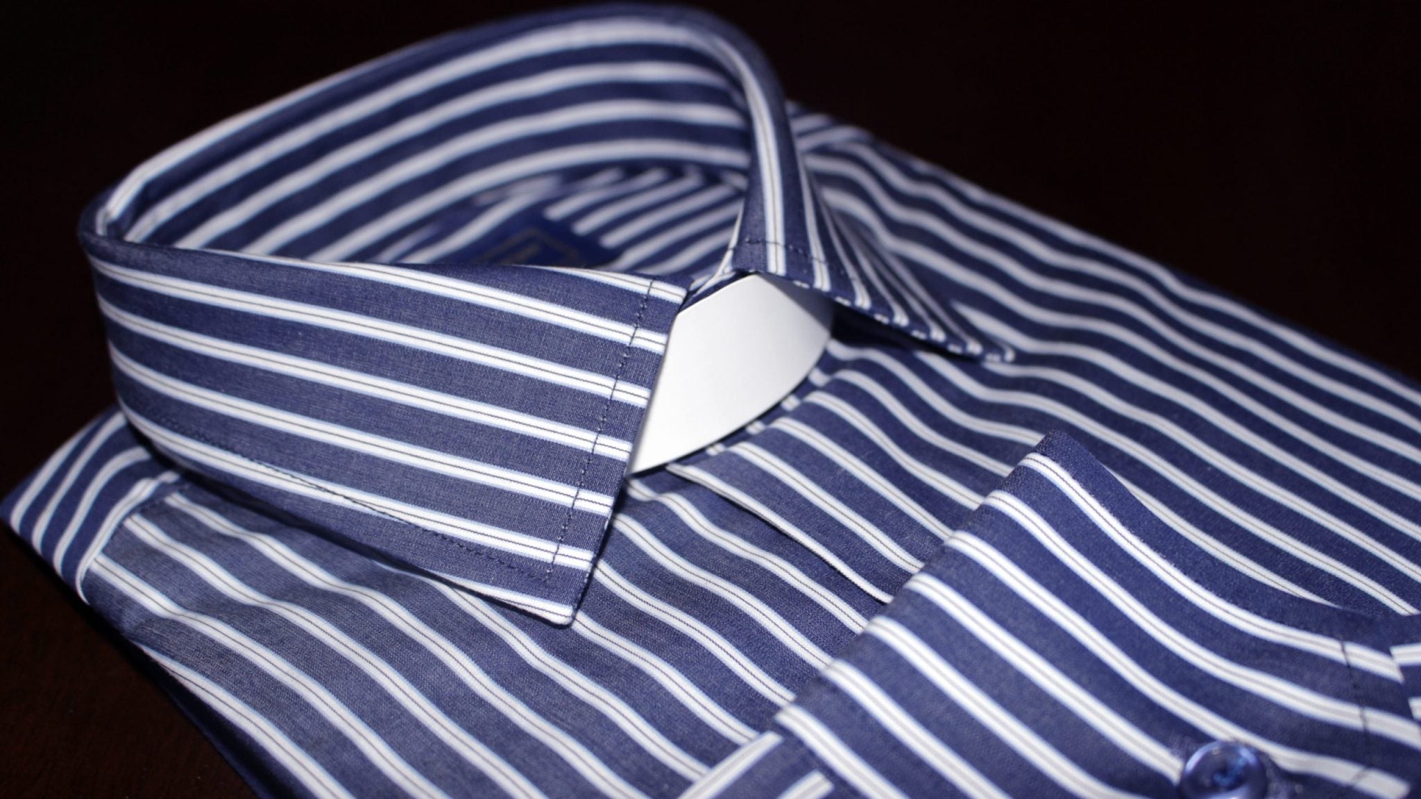 Dark Blue Stripe Clerical Clip-in Shirt