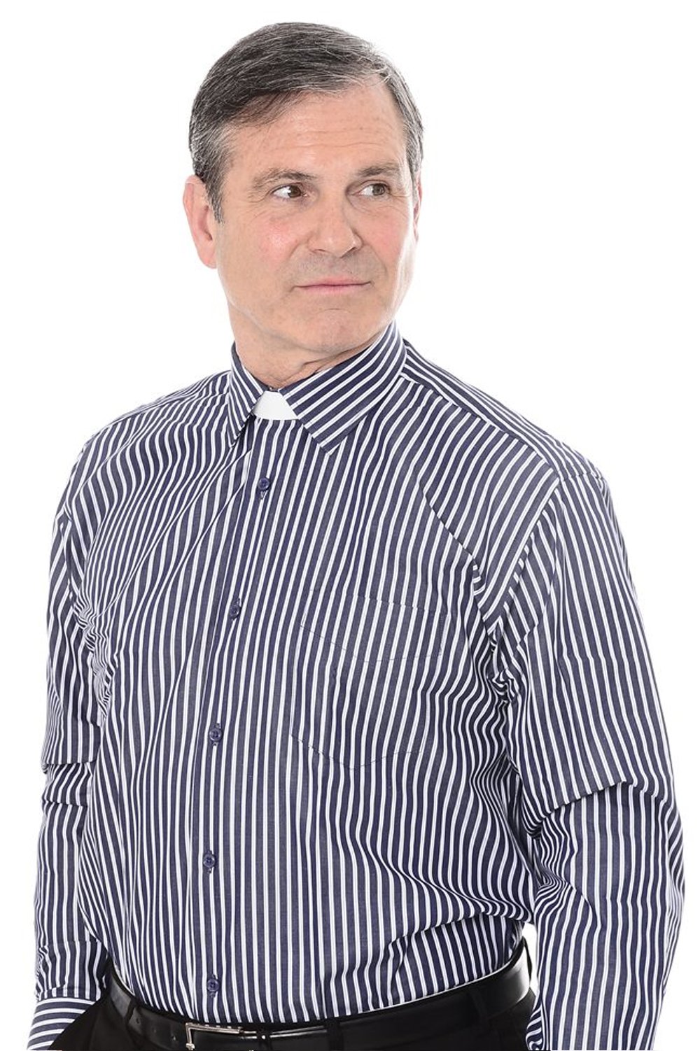 Dark Blue Stripe Clerical Clip-in Shirt