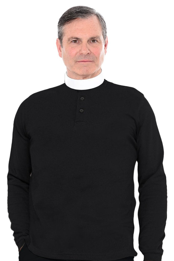Long Sleeved Clerical Polo Shirt - Dual Collar
